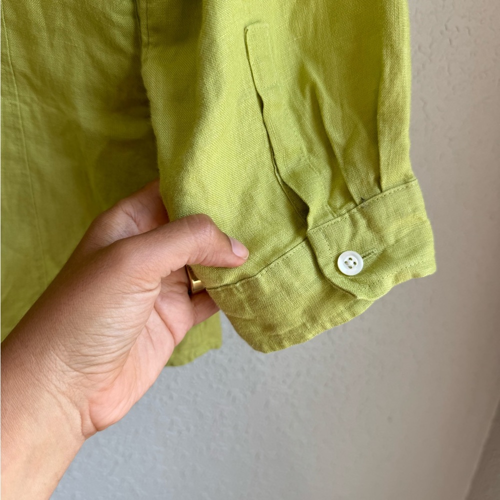 Chartreuse Pure Irish Linen Button Blouse Size 10 - image 4